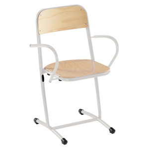 Bridge SAKI assise et dossier bois Blueprotech® accoudoir et piètement époxy - T6 - Gris alu RAL 9006