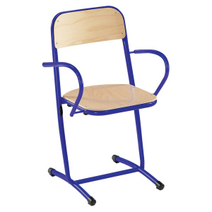 Bridge SAKI assise et dossier bois Blueprotech® accoudoir et piètement époxy - T6 - Bleu RAL 5002