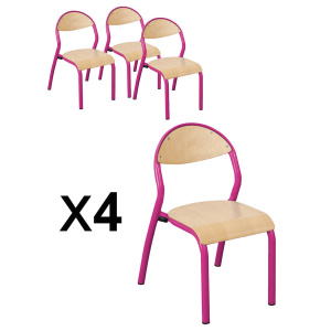 Lot de 4 chaises NUAGE assise et dossier bois Blueprotech® piètement époxy  - T2 - Rose RAL 4010