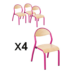 Lot de 4 chaises NUAGE assise et dossier bois Blueprotech® piètement époxy  - T2 - Rose RAL 4010