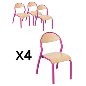 Lot de 4 chaises NUAGE assise et dossier bois Blueprotech® piètement époxy  - T2 - Rose RAL 4010