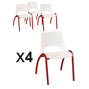 Lot de 4 chaises CIEL coque polypropylène piètement époxy  - T3 - Blanc/rouge RAL 3000