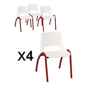Lot de 4 chaises CIEL coque polypropylène piètement époxy  - T3 - Blanc/rouge RAL 3000