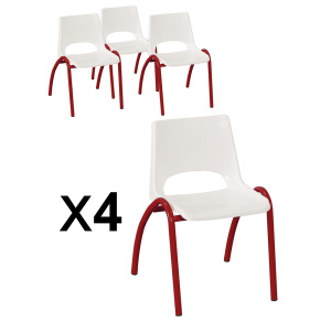 Lot de 4 chaises CIEL coque polypropylène piètement époxy  - T3 - Blanc/rouge RAL 3000