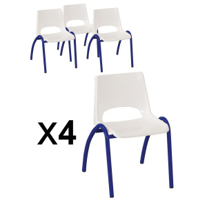 Lot de 4 chaises CIEL coque polypropylène piètement époxy  - T3 - Blanc/bleu RAL 5002