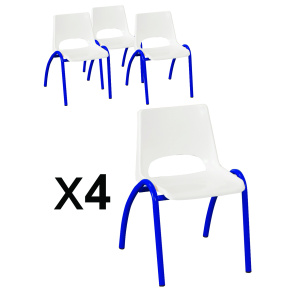 Lot de 4 chaises CIEL coque polypropylène piètement époxy  - T3 - Blanc/bleu RAL 5002