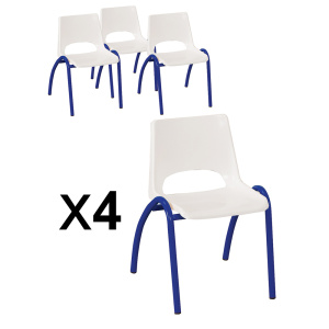 Lot de 4 chaises CIEL coque polypropylène piètement époxy - T3 - Blanc/bleu RAL 5002