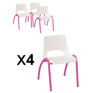 Lot de 4 chaises CIEL coque polypropylène piètement époxy  - T3 - Blanc/rose RAL 4010