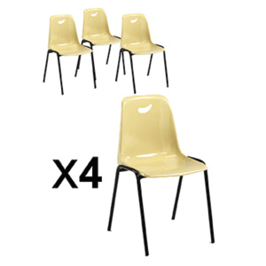 Lot de 4 chaises KOPECK coque polypropylène piètement époxy - T6 - Beige/noir RAL 9005