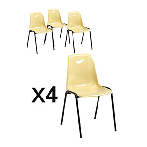Lot de 4 chaises KOPECK coque polypropylène piètement époxy - T6 - Beige/noir RAL 9005