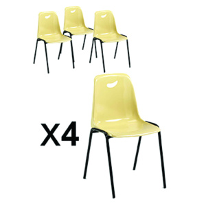 Lot de 4 chaises KOPECK coque polypropylène piètement époxy - T6 - Beige/noir RAL 9005