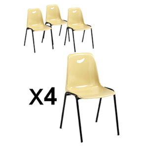 Lot de 4 chaises KOPECK coque polypropylène piètement époxy - T6 - Beige/noir RAL 9005