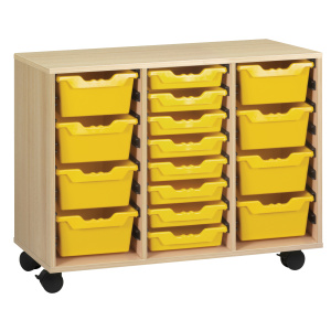 Meuble PICCOLO mobile mélaminé 16 bacs jaunes - L104,5xP45xH95 cm - Hêtre miel