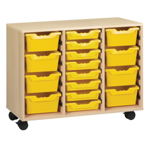 Meuble PICCOLO mobile mélaminé 16 bacs jaunes - L104,5xP45xH95 cm - Hêtre miel