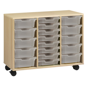 Meuble PICCOLO mobile mélaminé 16 bacs transparents - L104,5xP45xH95 cm - Hêtre miel