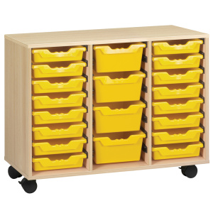 Meuble PICCOLO mobile mélaminé 20 bacs jaunes - L104,5xP45xH95 cm - Hêtre miel