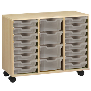 Meuble PICCOLO mobile mélaminé 20 bacs transparents - L104,5xP45xH95 cm - Hêtre miel