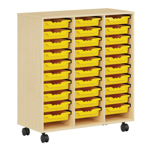 Meuble PICCOLO mobile mélaminé 30 bacs jaunes - L104,5xP45xH113 cm - Hêtre miel