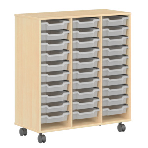 Meuble PICCOLO mobile mélaminé 30 bacs transparents - L104,5xP45xH113 cm - Hêtre miel