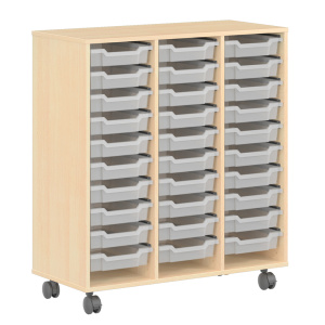 Meuble PICCOLO mobile mélaminé 30 bacs transparents - L104,5xP45xH113 cm - Hêtre miel