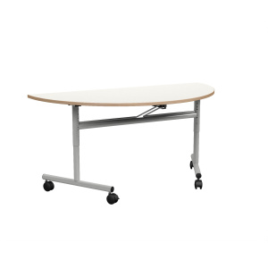 Table rabattable ÉCLIPSE plateau ép.24 mm stratifié chant bois piètement époxy - demi-lune D120 cm - T3 à T6