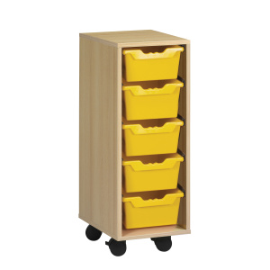 Meuble PICCOLO mobile mélaminé 5 bacs jaunes - L36,5xP45xH95 cm - Hêtre miel