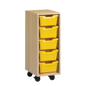 Meuble PICCOLO mobile mélaminé 5 bacs jaunes - L36,5xP45xH95 cm - Hêtre miel