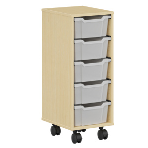 Meuble PICCOLO mobile mélaminé 5 bacs transparents - L36,5xP45xH95 cm - Hêtre miel