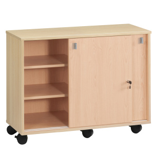 Meuble bas PICCOLO mobile 2 portes coulissantes mélaminé - L120xP45xH89 cm - Hêtre miel