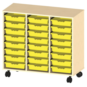 Meuble PICCOLO mobile m?lamin? 24 bacs jaunes - L104,5xP45xH95 cm - H?tre miel