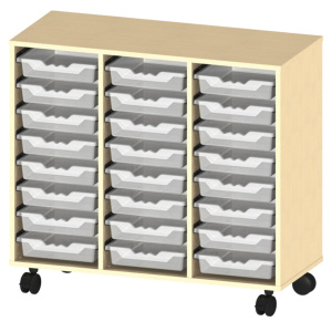 Meuble PICCOLO mobile mélaminé 24 bacs transparents - L104,5xP45xH95 cm - Hêtre miel