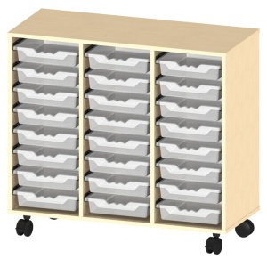 Meuble PICCOLO mobile mélaminé 24 bacs transparents - L104,5xP45xH95 cm - Hêtre miel