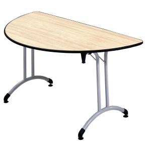 Table pliante PLUME plateau allégé ép.20 mm stratifié chant antichoc noir piètement époxy - demi-lune D140 cm - T6
