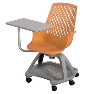 Siège mobile E-MOVE coque tablette pivotante et piètement polypropylène - T6 - Orange/gris
