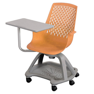 Siège mobile E-MOVE coque tablette pivotante et piètement polypropylène - T6 - Orange/gris