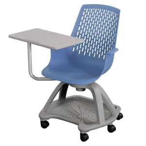 Siège mobile E-MOVE coque tablette pivotante et piètement polypropylène - T6 - Bleu/gris