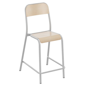 Chaise réhaussée TRÉVISE assise et dossier bois Blueprotech® piètement époxy - H60 cm - Gris alu RAL 9006