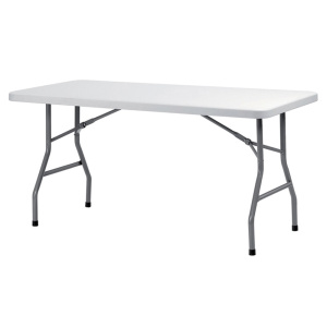 Table KATE plateau poly?thyl?ne pi?tement ?poxy - 152x76 cm - T6 - Blanc/gris