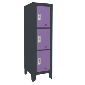 Casier élèves ECOL-LINE visitables 1 colonne 3 cases époxy - L50xP55xH170 cm - Gris RAL 7016/lilas RAL 4005