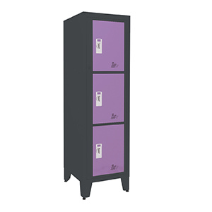 Casier élèves ECOL-LINE visitables 1 colonne 3 cases époxy - L50xP55xH170 cm - Gris RAL 7016/lilas RAL 4005
