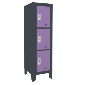 Casier ?l?ves ECOL-LINE visitables 1 colonne 3 cases ?poxy - L50xP55xH170 cm - Gris RAL 7016/lilas RAL 4005