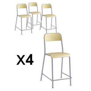 Lot de 4 chaises réhaussées TRÉVISE assise et dossier bois Blueprotech® piètement époxy - H60 cm - Gris alu RAL 9006