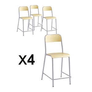 Lot de 4 chaises réhaussées TRÉVISE assise et dossier bois Blueprotech® piètement époxy - H60 cm - Gris alu RAL 9006