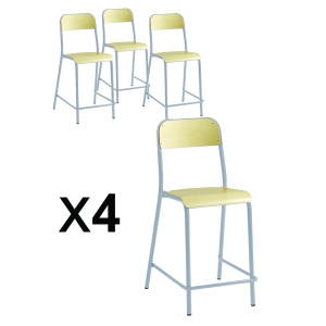Lot de 4 chaises réhaussées TRÉVISE assise et dossier bois Blueprotech® piètement époxy - H60 cm - Gris alu RAL 9006