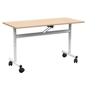 Table rabattable ÉCLIPSE plateau ép.21 mm stratifié chant bois piètement époxy - 130x50 cm - T3 à T6 - Erable de Gotland/blanc 9016