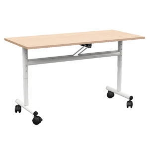 Table rabattable ÉCLIPSE plateau ép.21 mm stratifié chant bois piètement époxy - 130x50 cm - T3 à T6 - Erable de Gotland/blanc 9016
