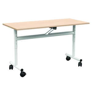 Table rabattable ÉCLIPSE plateau ép.21 mm stratifié chant bois piètement époxy - 130x50 cm - T3 à T6 - Erable de Gotland/blanc 9016
