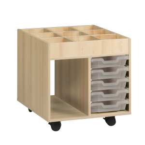 Chariot PICCOLO mobile mélaminé 5 bacs transparents - L73,5xP59,5xH85,8 cm - Hêtre miel