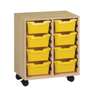 Meuble PICCOLO mobile mélaminé 8 bacs jaunes - L70,5xP45xH95 cm - Hêtre miel