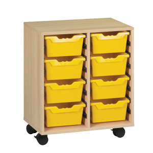 Meuble PICCOLO mobile mélaminé 8 bacs jaunes - L70,5xP45xH95 cm - Hêtre miel